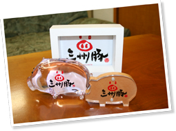 提携している店舗には無料で配布するという「三州豚オリジナルグッズ」。