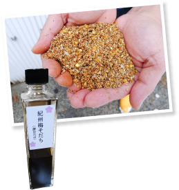 脱塩濃縮梅酢「紀州梅そだち（梅BX70）」を0.1%混ぜた飼料。これが紀州うめどりのエサに。